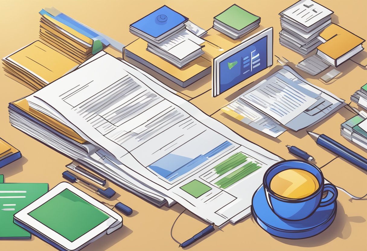 A legal document with "Juridiske Hensyn" prominently displayed, surrounded by Google Ads interface elements