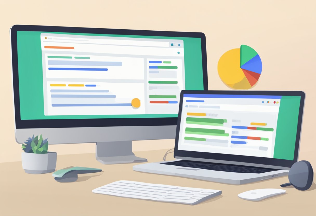 A computer screen with a Google search bar and the words "Frequently Asked Questions" displayed above a list of Google ads