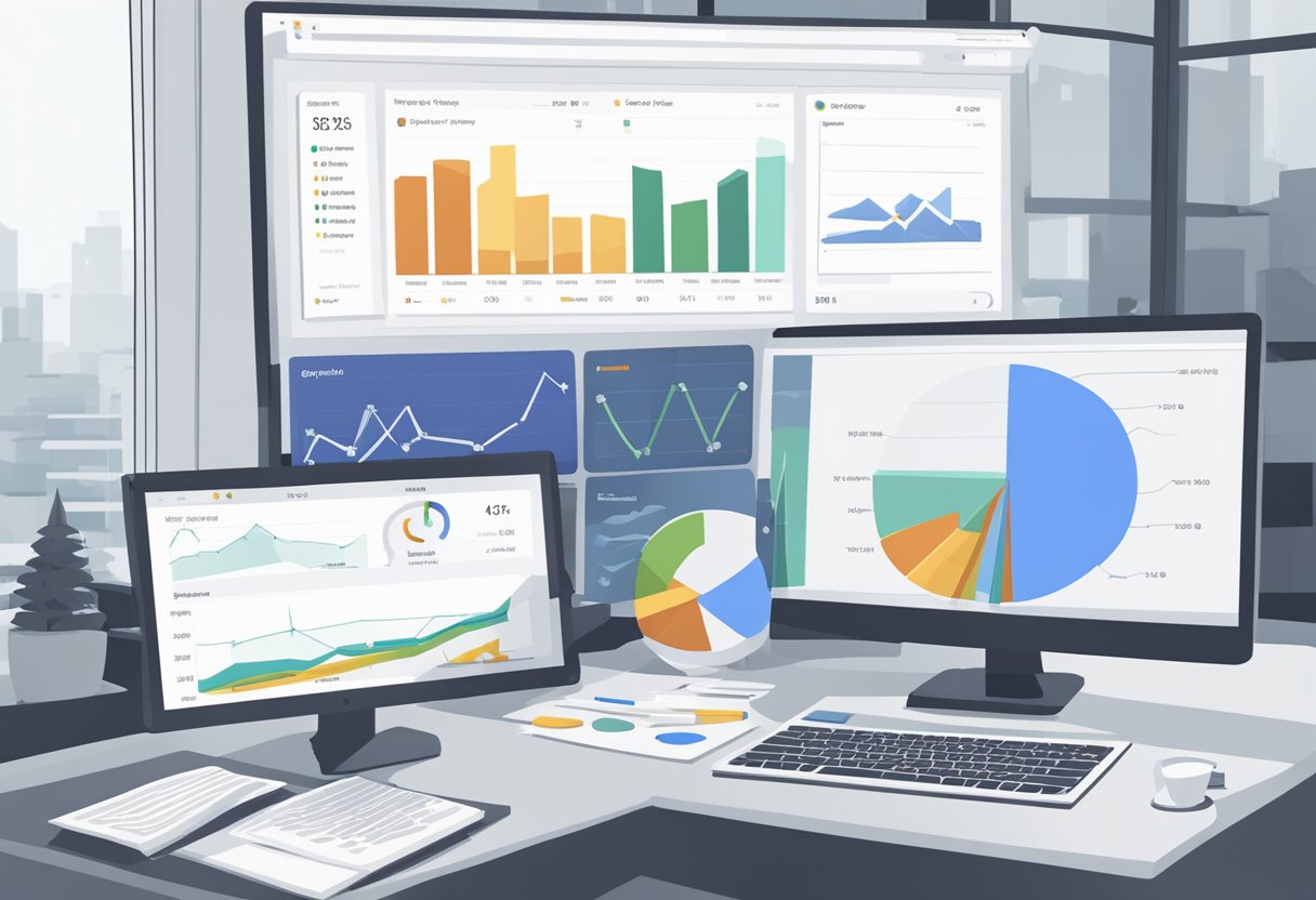 Google Analytics data being analyzed on a computer screen with various charts and graphs displayed