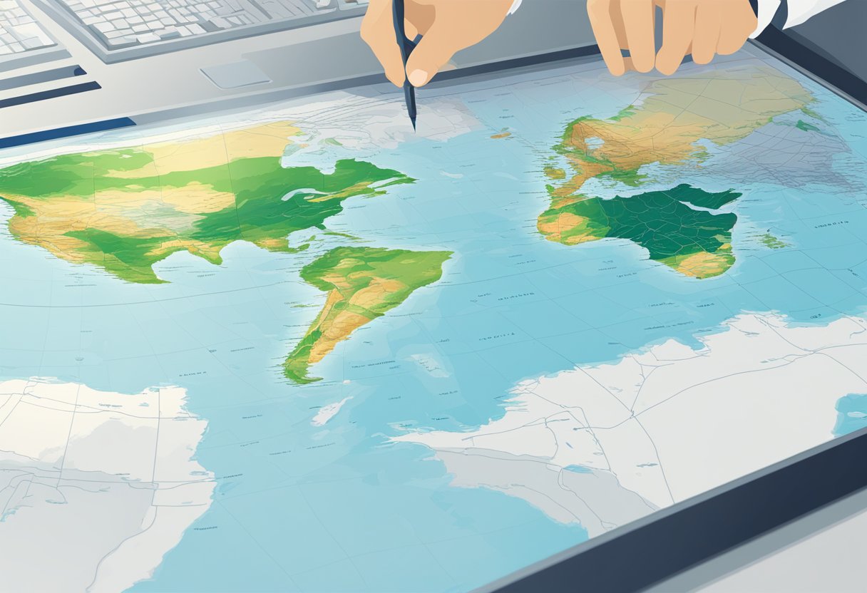 A map being analyzed on a computer screen