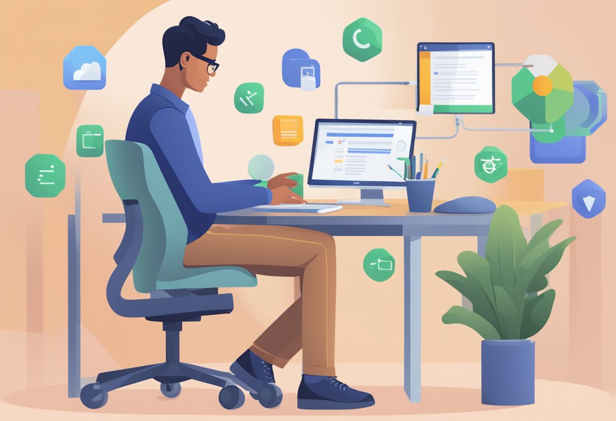 A person using a computer to collect and manage data on Google