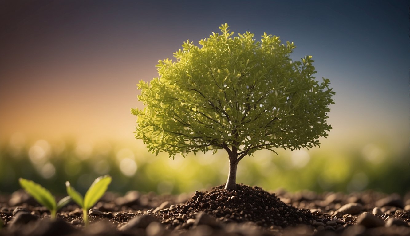 A seed sprouting into a vibrant tree, symbolizing personal growth and transformation influenced by the Christian worldview