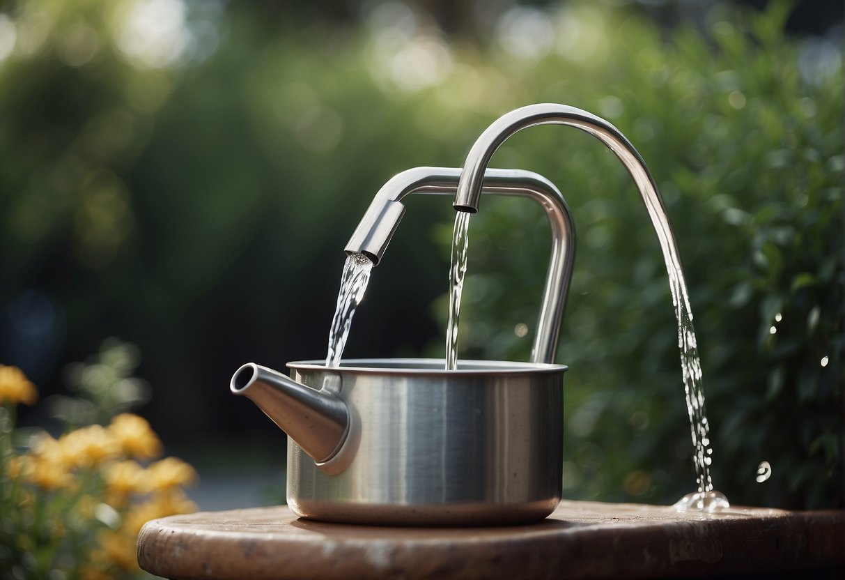 Pots watering themselves, water flowing from spouts