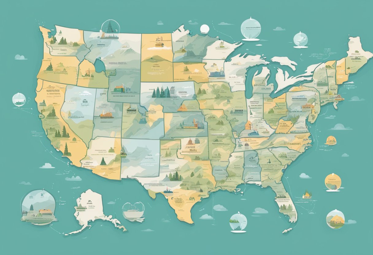 A map showing different regions of US