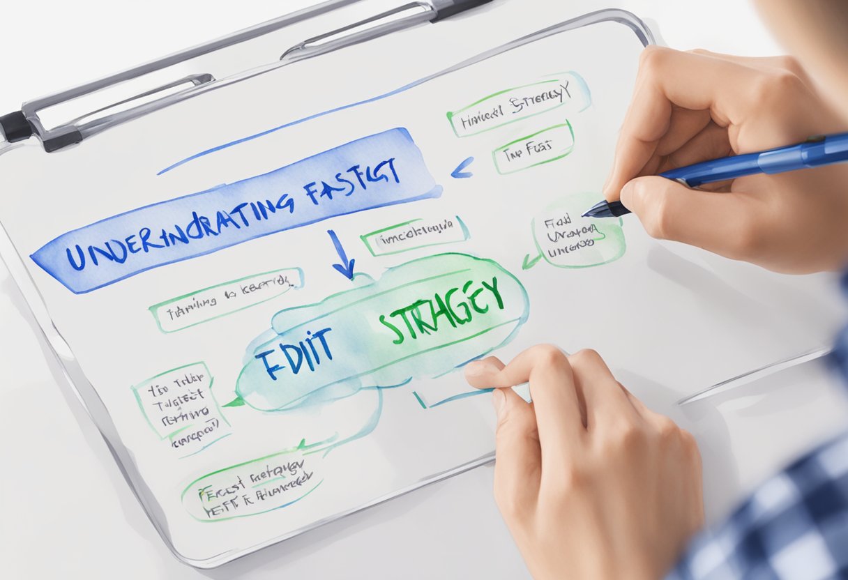 A person using a pen to write on a whiteboard with the words "Understanding the FAST Strategy Edit Using the FAST Strategy" displayed prominently