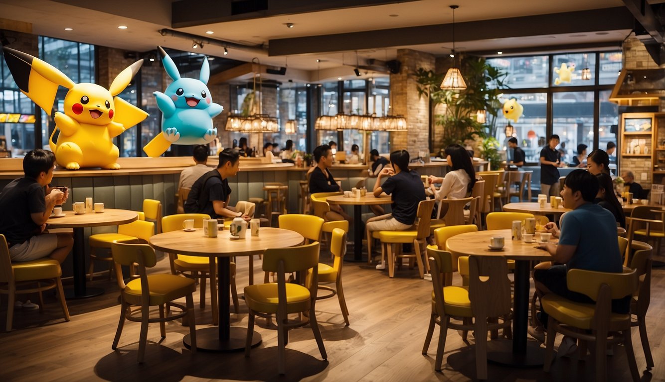 Pokemon Cafe Osaka: A Must-Visit Destination for Pokemon Fans 2024! 4 Customers interact with Pokémon at the vibrant Pokémon Cafe in Osaka, Japan. Tables are adorned with themed decor while patrons enjoy food and drinks