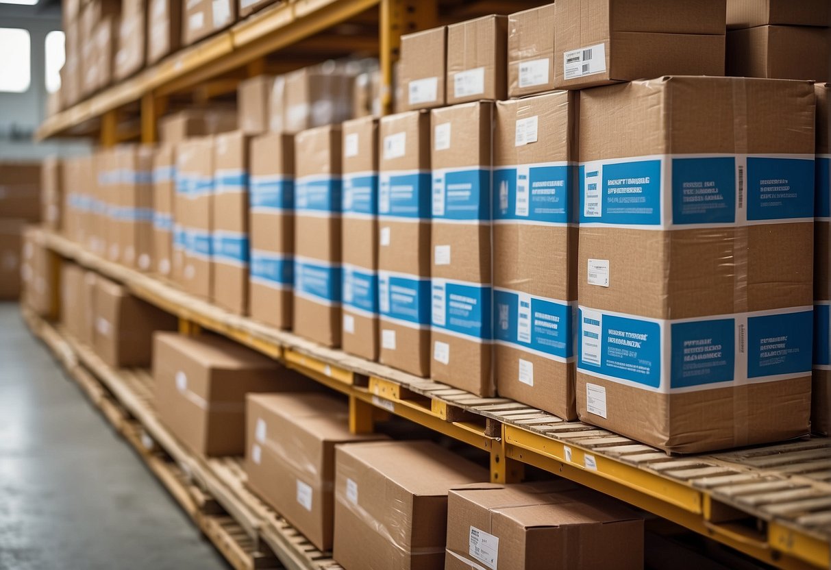 Moisture-resistant MDF skirting boards stacked neatly in a warehouse, labeled with "Frequently Asked Questions" banner above