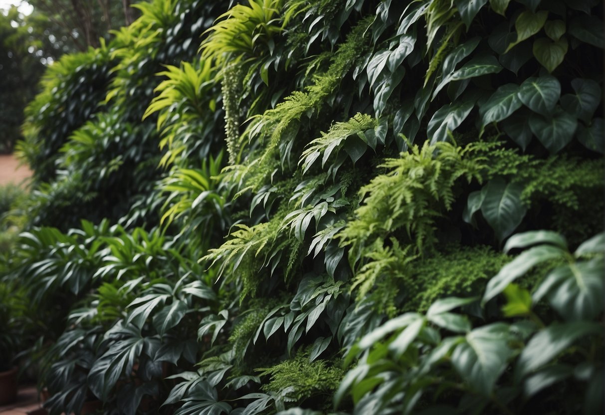 Lush green plants cascade from wall planters in an Australian garden, creating a vibrant and natural display