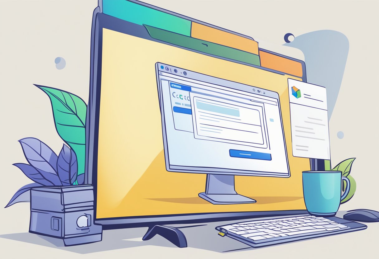 A computer screen shows the Outlook online interface with an email open. A cursor hovers over the "Save" button as the user sets up their account