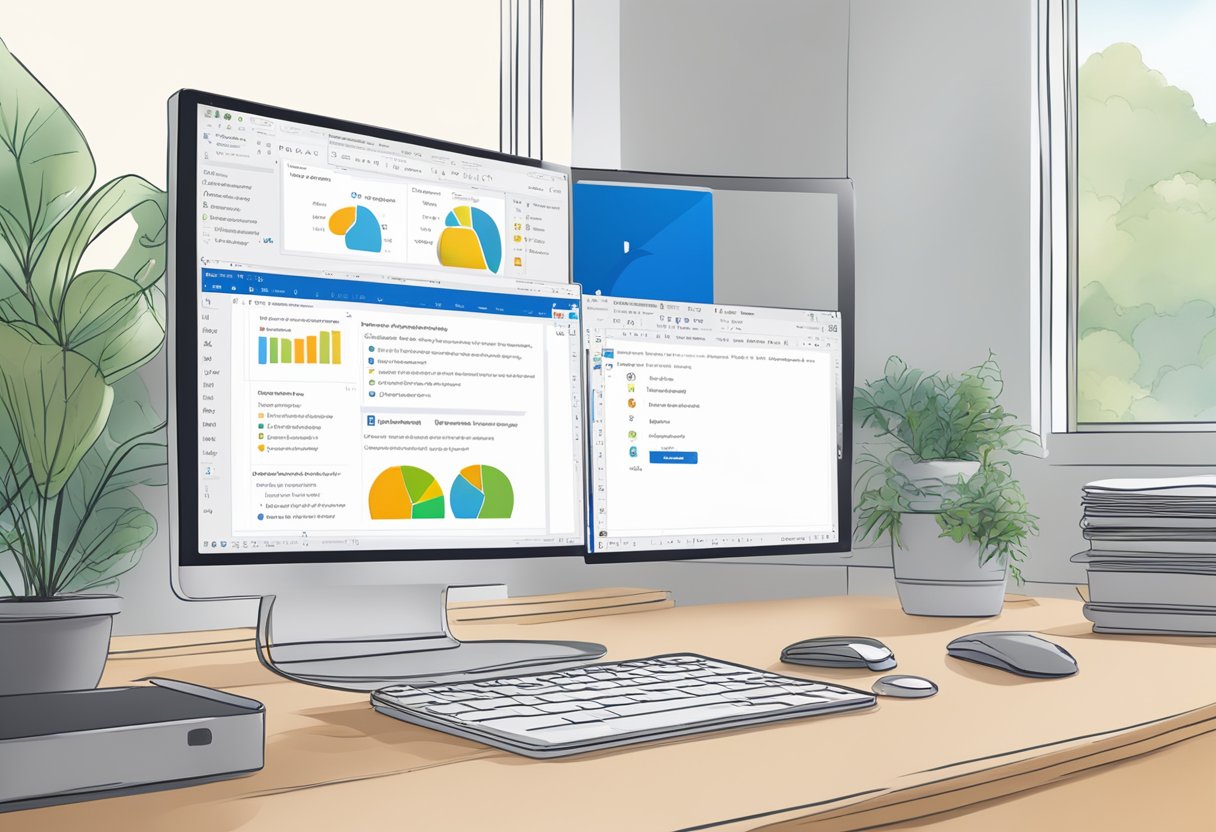 A computer screen with a Microsoft Outlook window open, showing the settings menu with the option to hide status highlighted