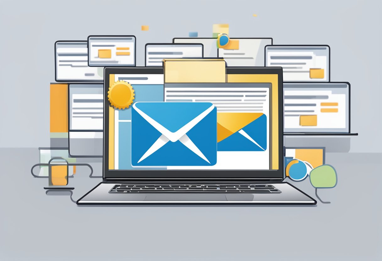 A computer screen with the Outlook 2010 application open, showing the process of setting up an email account and sending an email