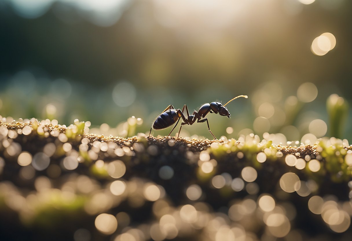 Cornstarch sprinkled on ant trail. Ants consume and die. No toxic chemicals used