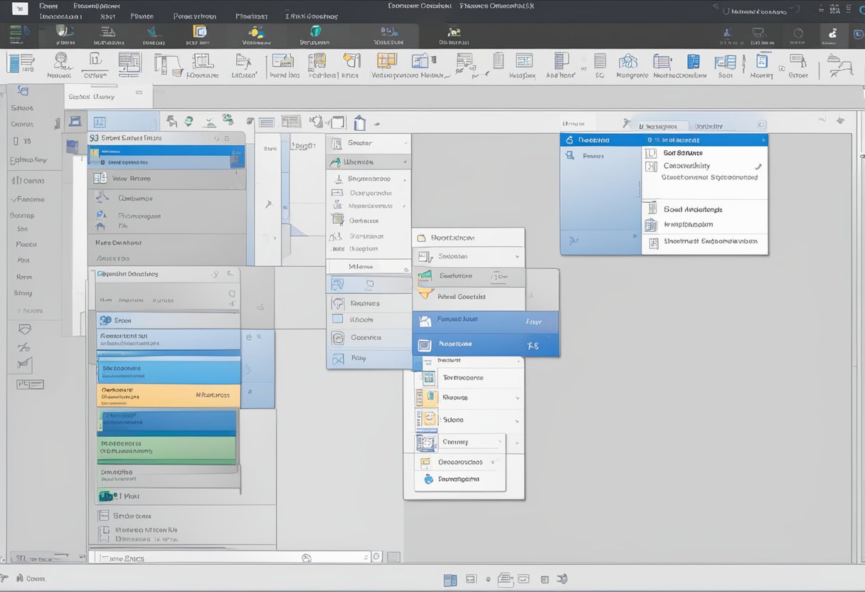 The Outlook interface fills the screen, with a large ribbon at the top. The ribbon contains various tabs and buttons for navigating and customizing the program