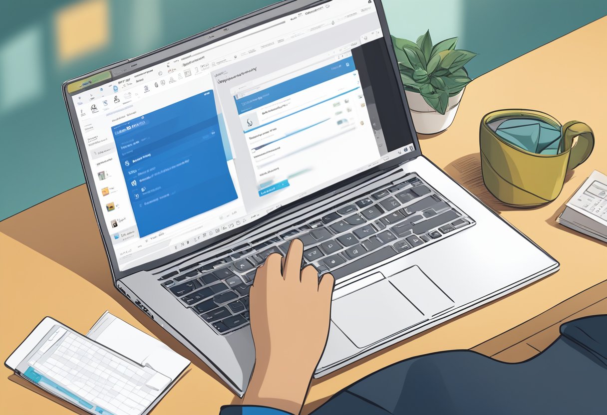 An open laptop displaying the Outlook 365 interface with an email being pinned to the top of the inbox