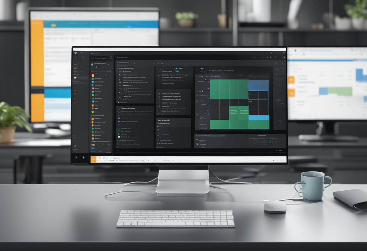 A computer screen displaying the Outlook interface with the dark mode setting enabled, showcasing the sleek and modern user interface