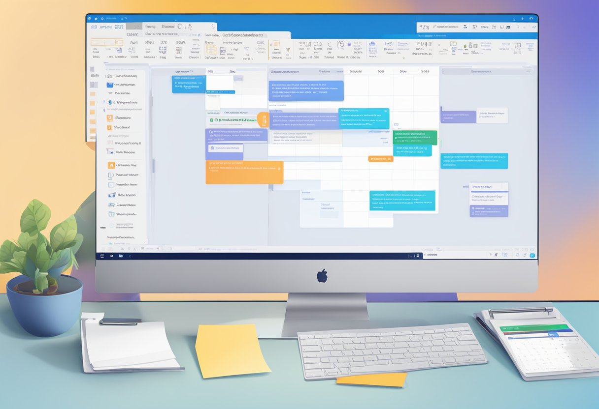 A computer screen with an open Outlook calendar, a cursor hovering over a canceled meeting, and a pop-up window with options to uncancel the meeting