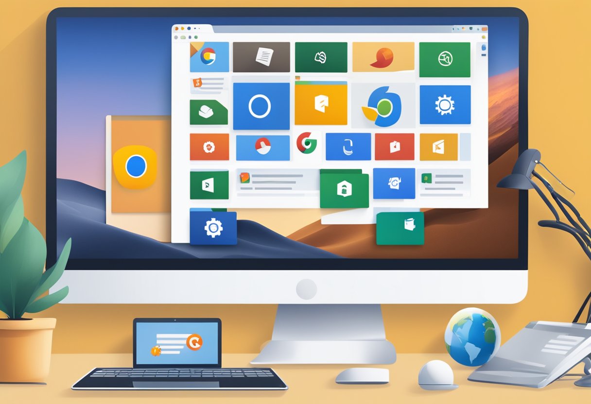A computer screen with different operating system logos (Windows, MacOS, Linux) and a browser icon (e.g. Chrome, Firefox) being selected as the default. Outlook email program with a link being clicked and opening in the selected default browser