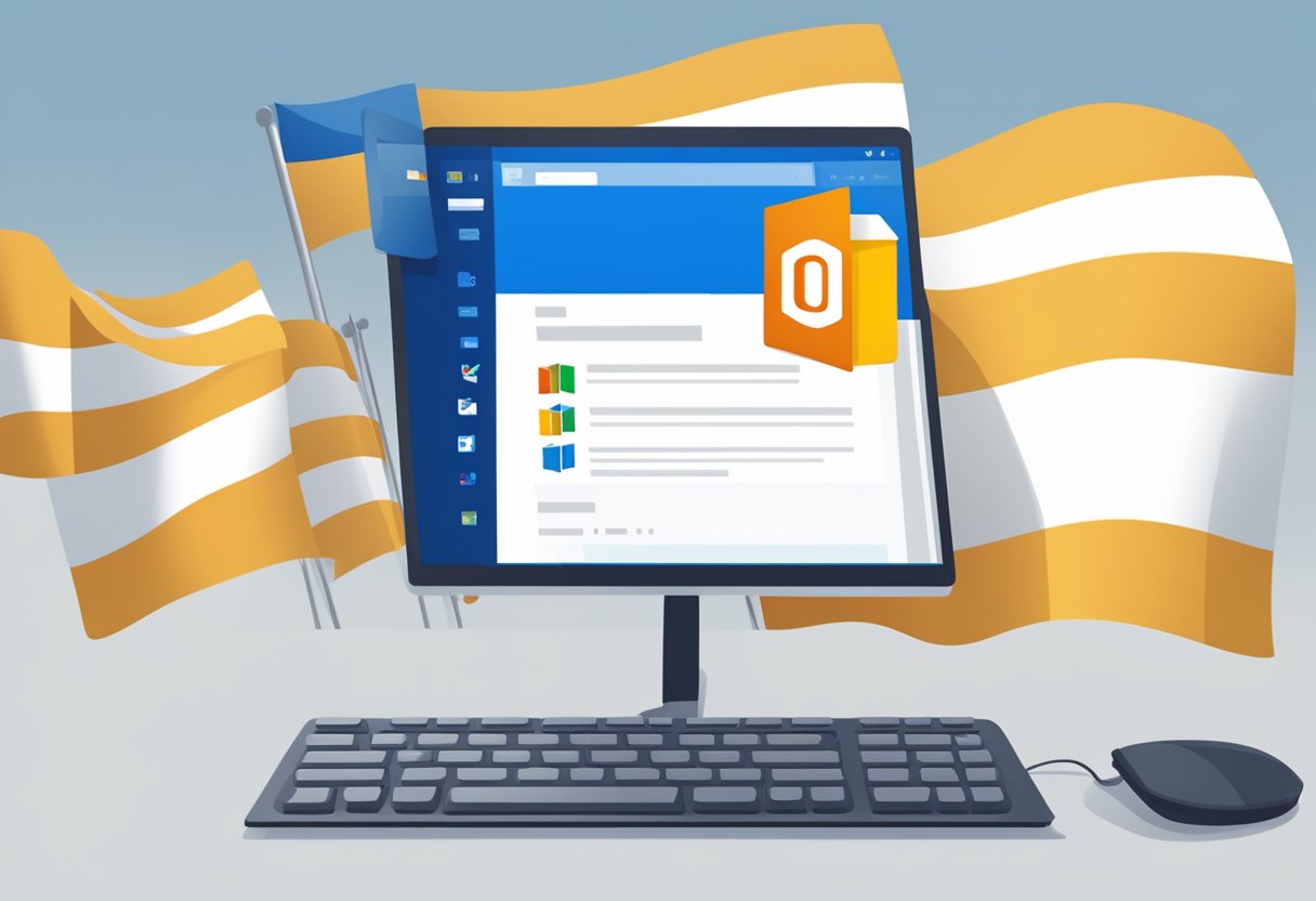 A computer screen showing the Microsoft Outlook interface with an email flagged as important, a cursor hovering over the flag icon