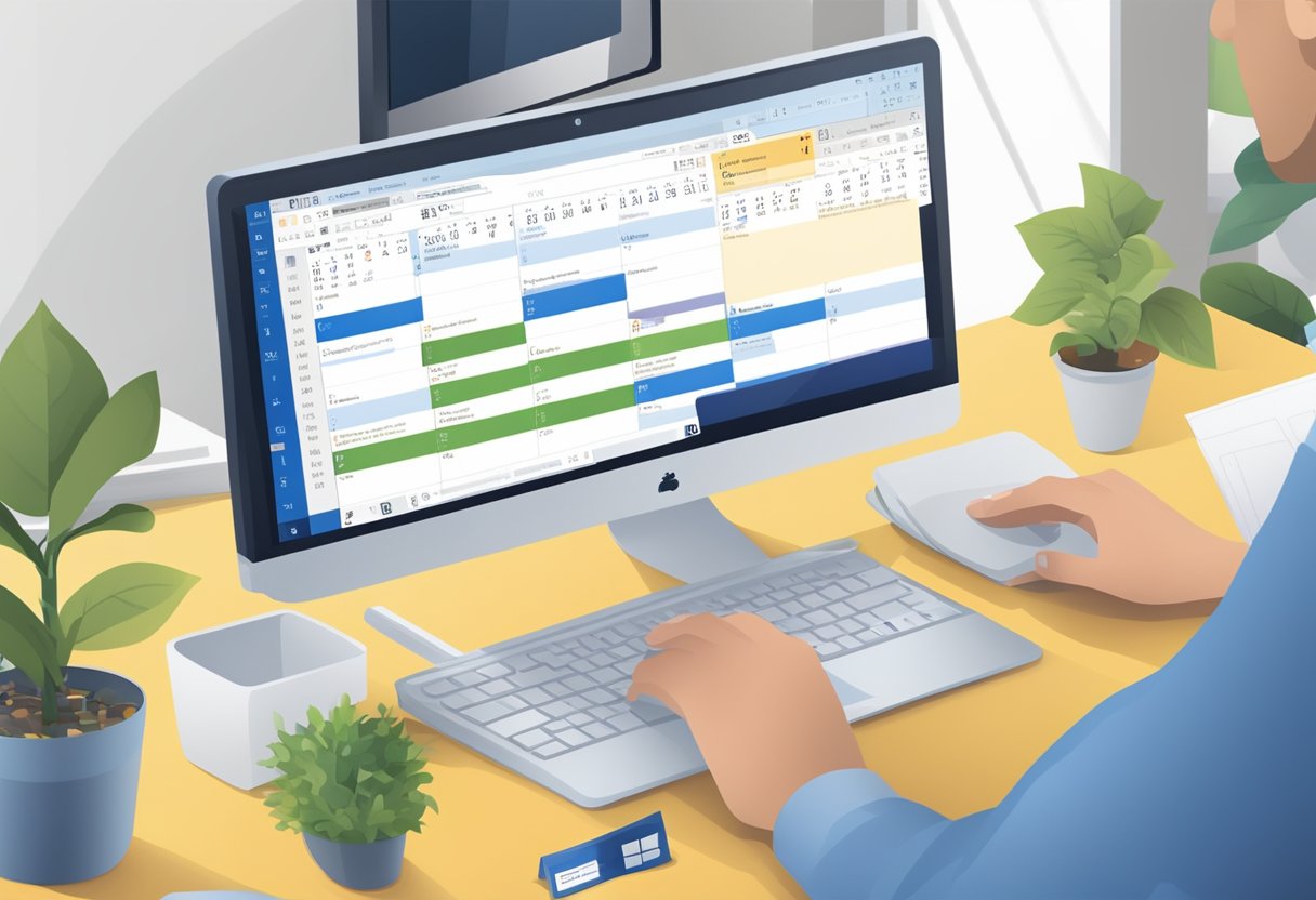 A computer screen displaying the Microsoft Outlook interface with a calendar open, showing a scheduled email being set up for delayed delivery