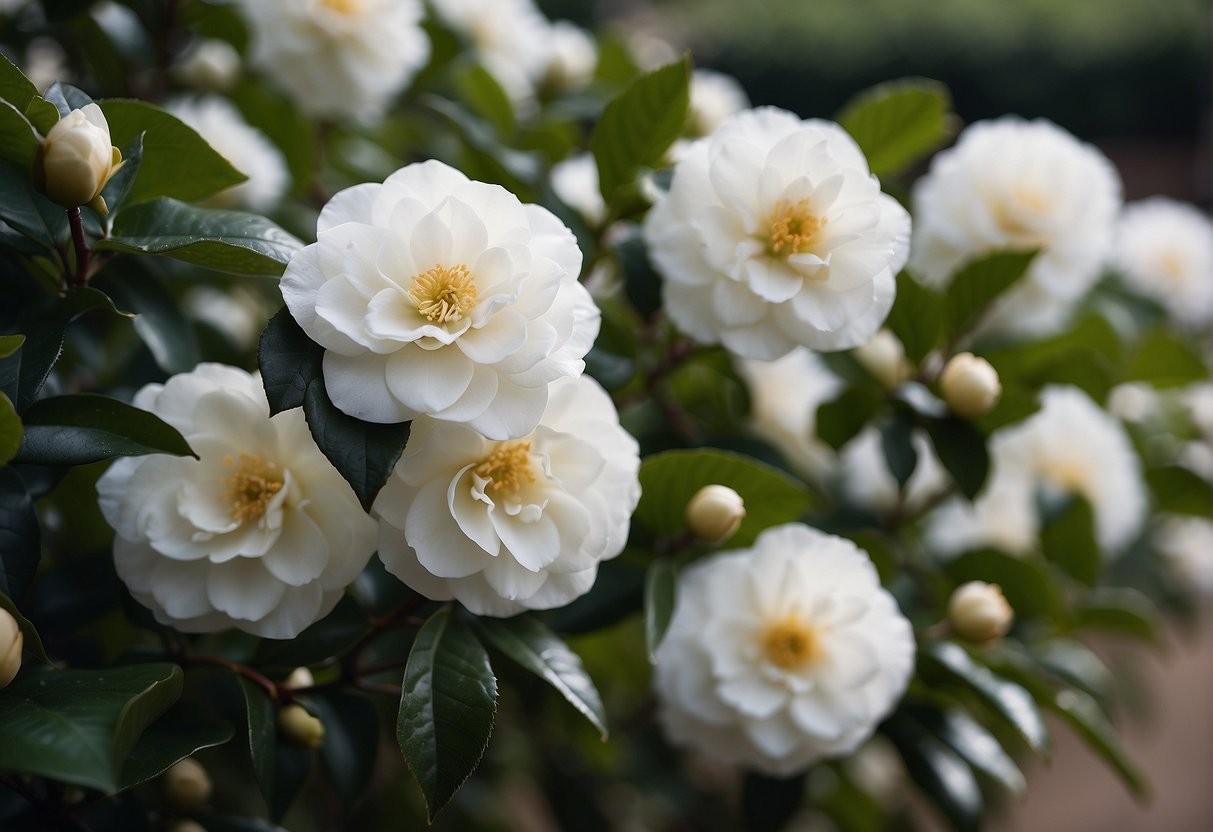 A garden filled with white camellia varieties, symbolizing historical significance