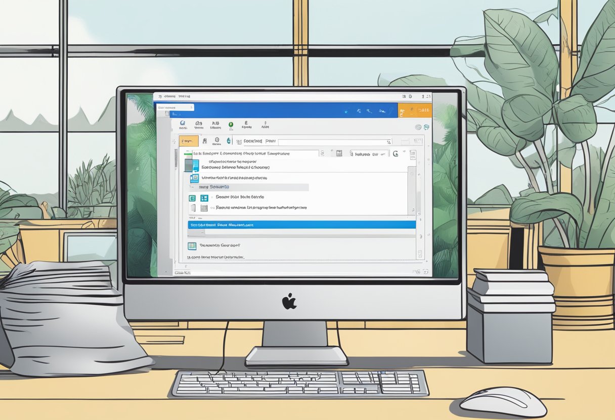 A computer screen with the new Outlook interface, a cursor hovering over the settings menu, and a pop-up window asking "Switch back to old Outlook?"