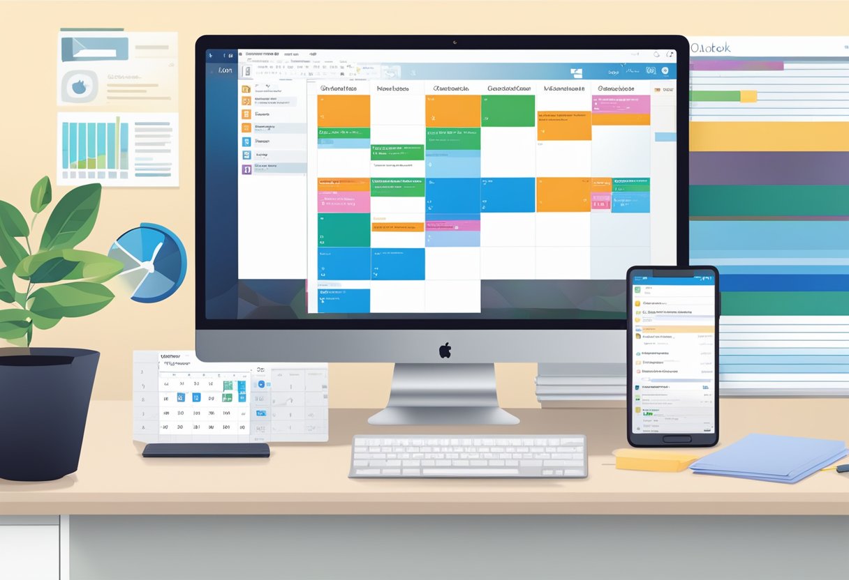 A computer screen displaying Outlook calendar with a delete button highlighted. An open email with a calendar invite and a cursor hovering over the delete button