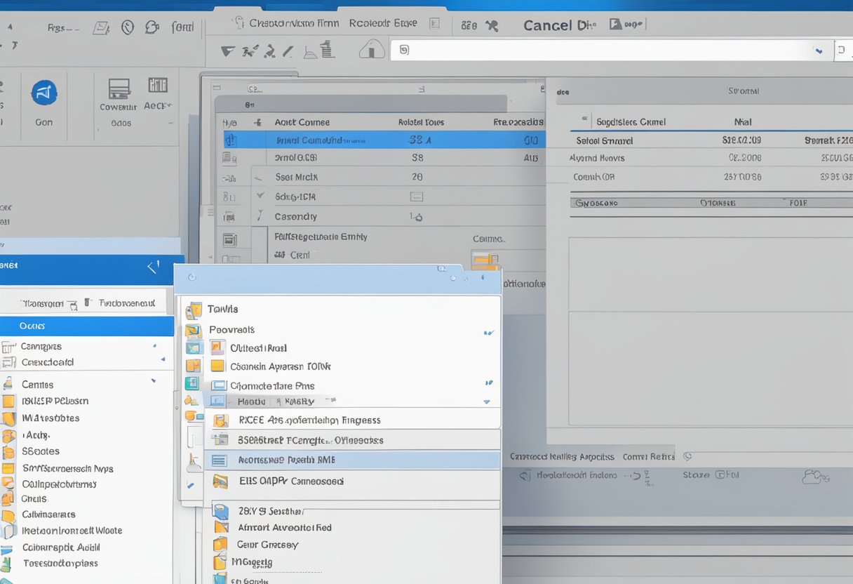 A computer screen displaying the Outlook app with a scheduled email highlighted, and a "cancel" button visible on the screen