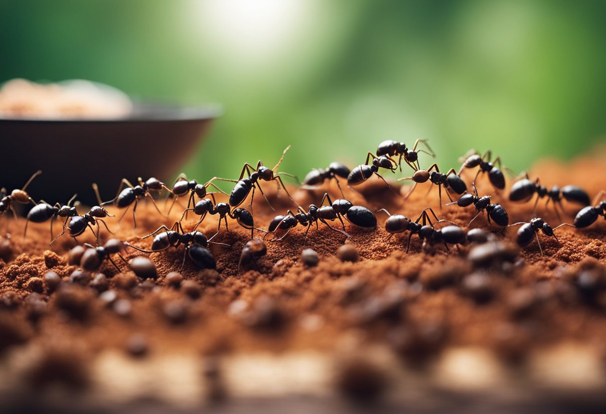 Ants swarm around a spilled drop of blood, drawn to its scent. A barrier of cinnamon powder repels them from entering a kitchen