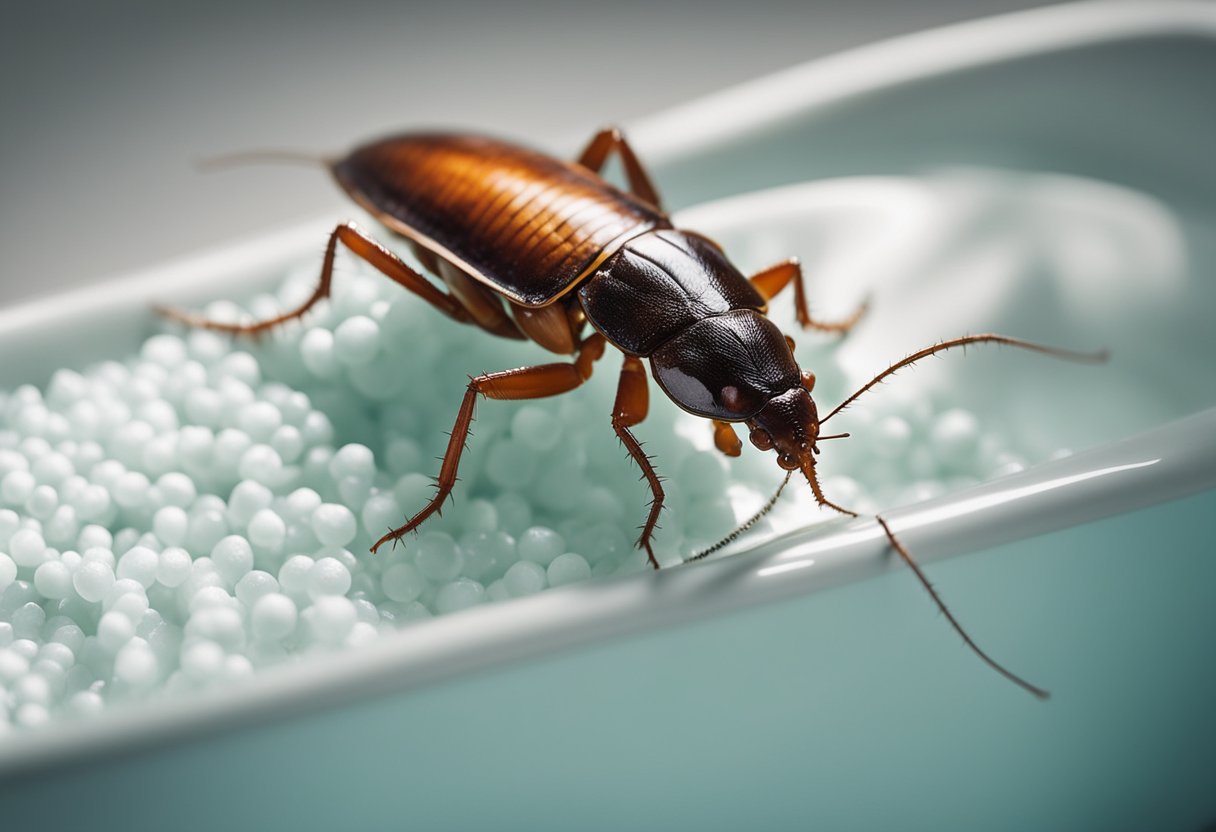 A cockroach is being removed from a bathtub using safe techniques to prevent infestations