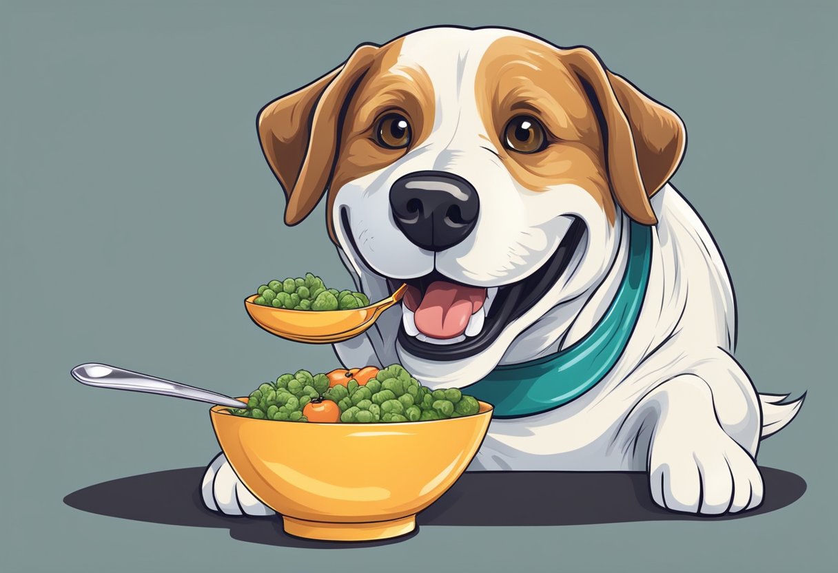 A happy dog with healthy teeth eating nutritious food from a bowl