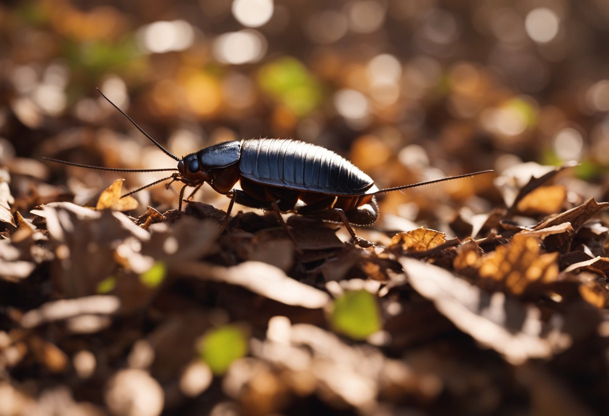 Cockroaches scuttle through leaf litter, while rats prowl nearby, eyeing them as potential prey