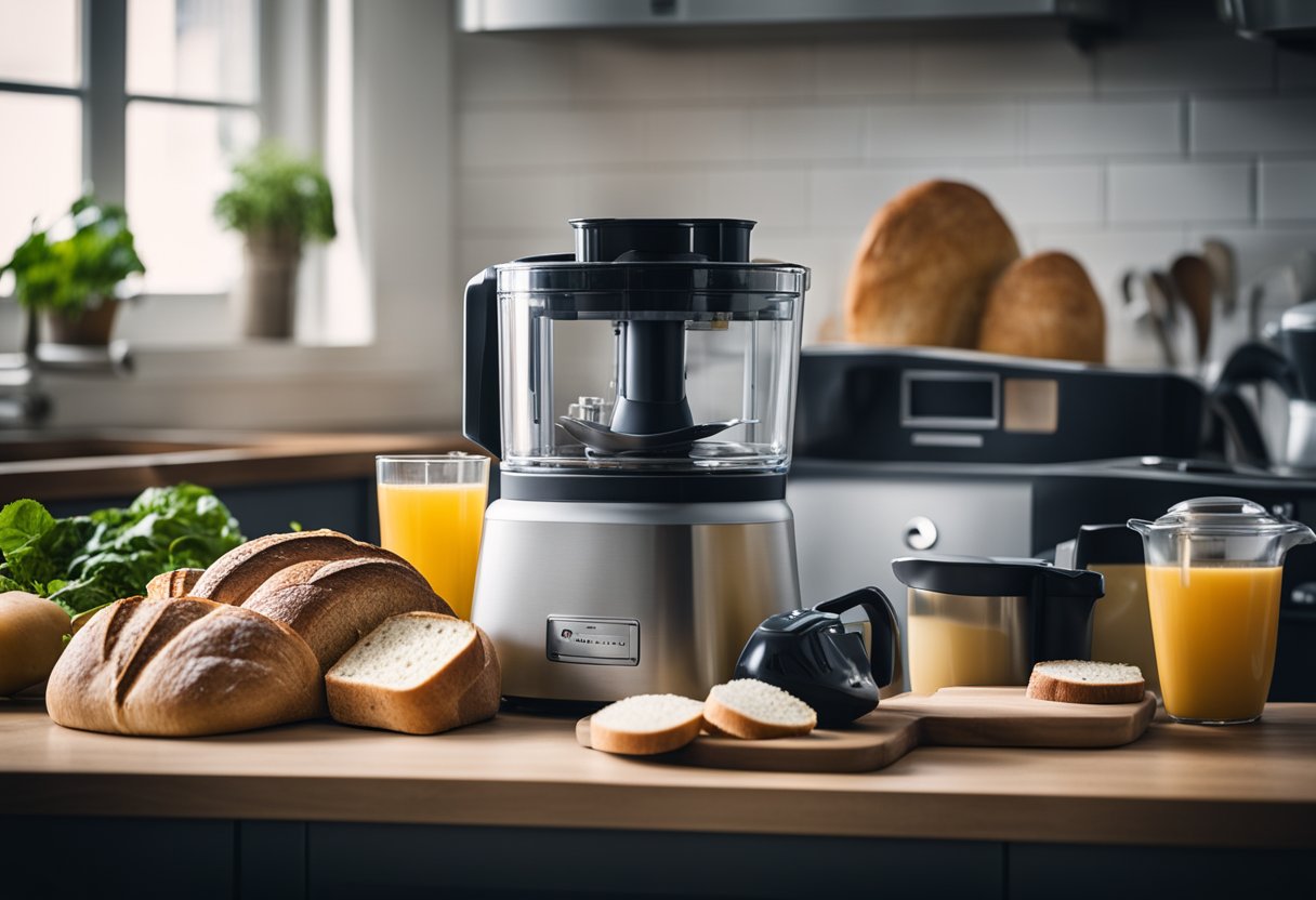 A cluttered kitchen with outdated appliances. A dusty juicer sits next to a neglected bread maker. Choose sleek, modern alternatives