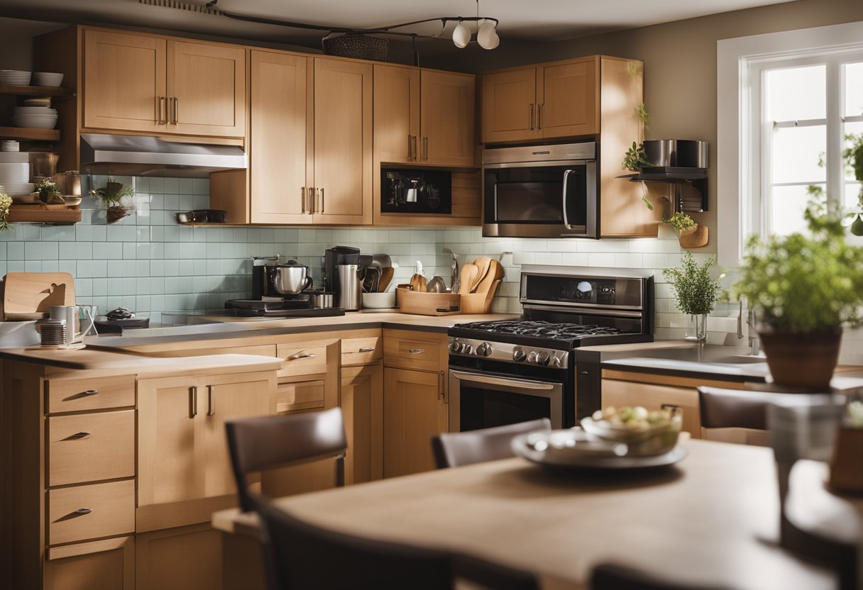 A cluttered kitchen with mismatched cabinets and appliances, poor lighting, and cramped layout. Avoiding these mistakes is crucial for a successful renovation