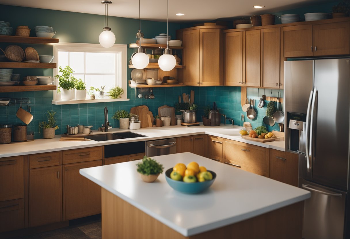 A kitchen renovation gone wrong: cluttered space, mismatched colors, and poor lighting. Designers shake their heads at the amateur mistakes