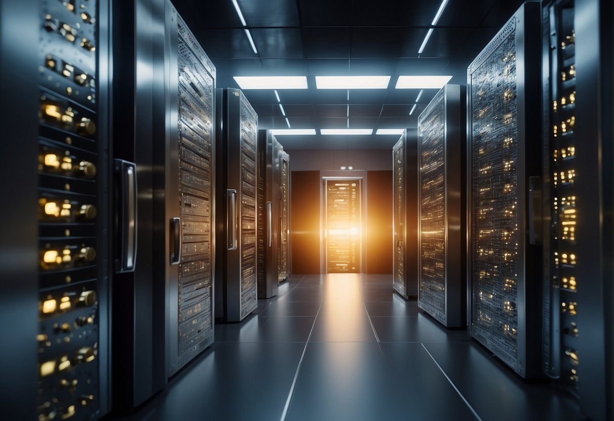 A secure digital vault being wiped clean, surrounded by glowing shields and locks, symbolizing data erasure and cybersecurity
