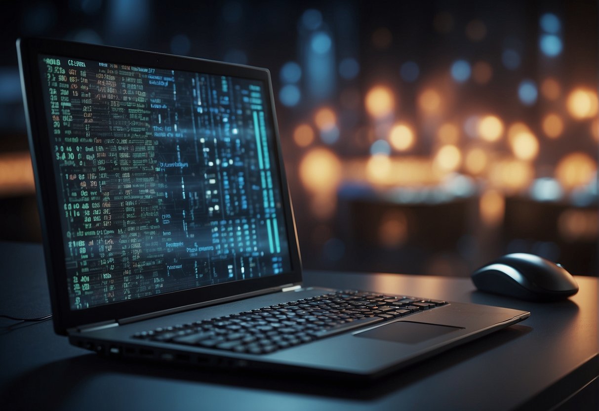 A computer screen displaying a data erasure process, surrounded by cybersecurity symbols and data protection icons