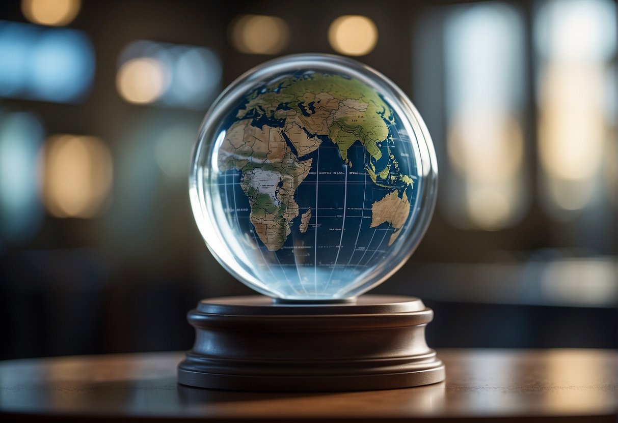 A clear glass globe sits on a pedestal, symbolizing transparency. A digital eraser hovers nearby, representing data erasure in ESG reporting