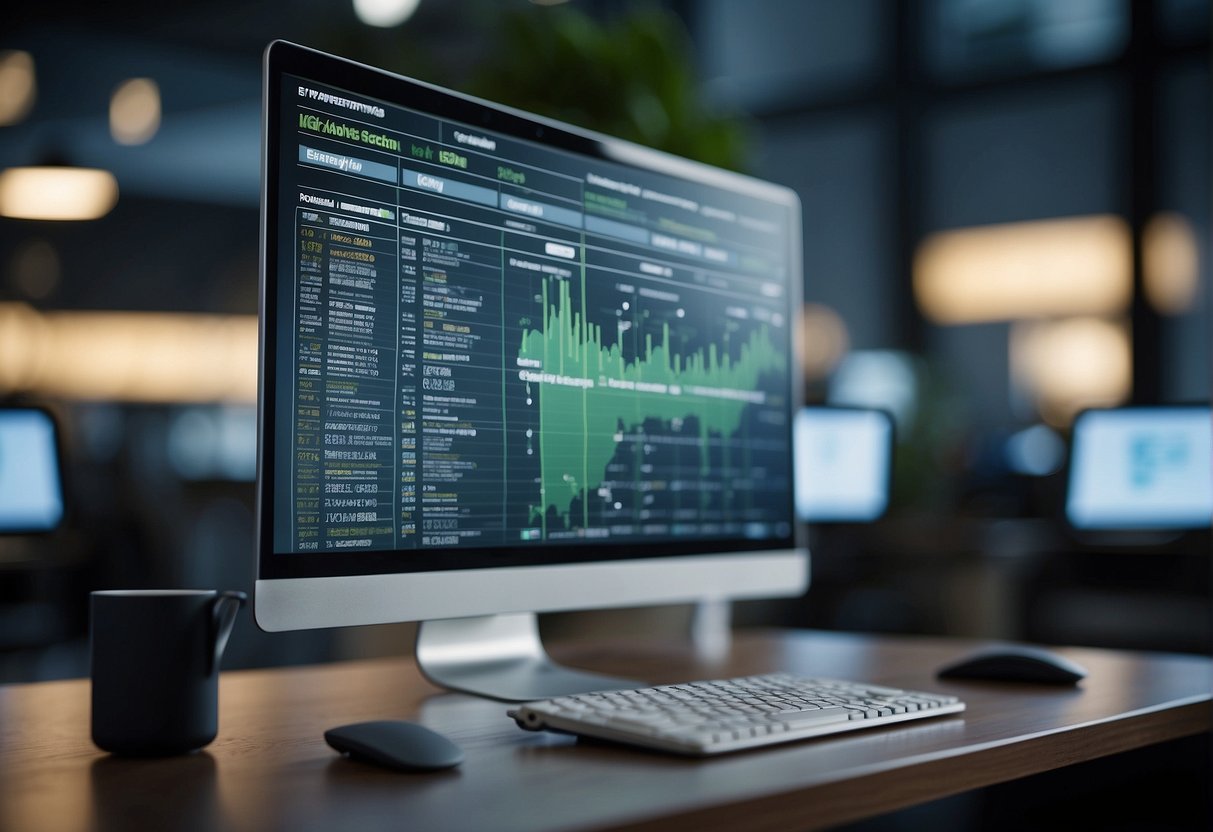 A computer screen displaying ESG reporting data erasure and sustainability keywords with innovative technology