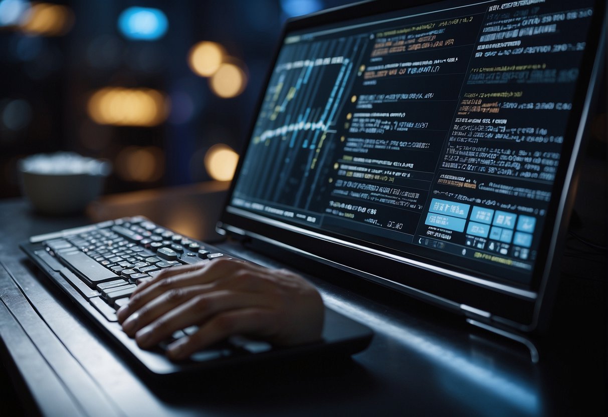 A computer screen displays various data erasure software options. A hand hovers over the keyboard, ready to make a selection
