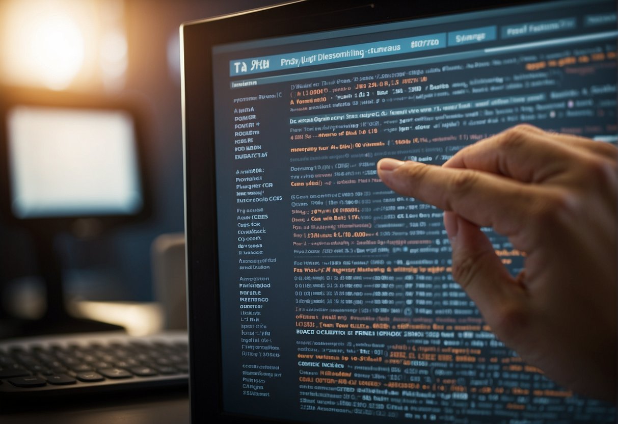 A computer screen displays a list of data erasure software options. A hand hovers over a mouse, ready to click on the best choice for the business