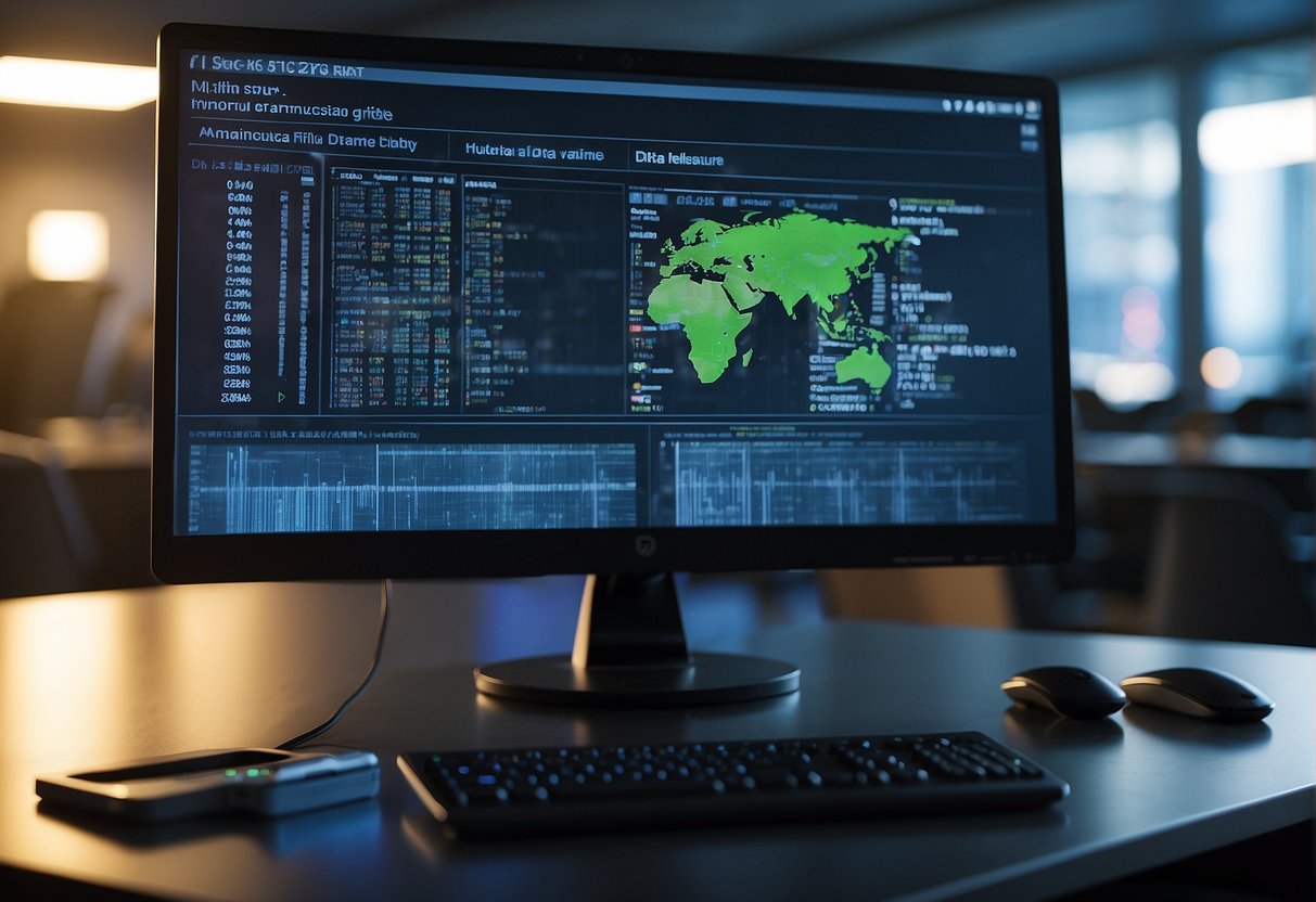 A computer screen displays a data erasure guide, while a secure data deletion process is shown in progress. Multiple security icons are visible in the background, emphasizing data security