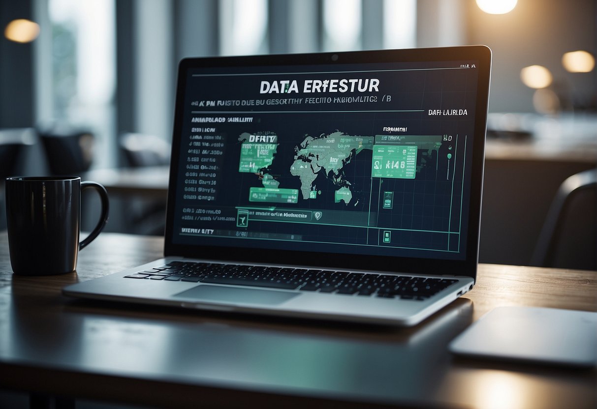 A computer screen displays a secure data deletion guide with keywords "data erasure" and "data security" highlighted