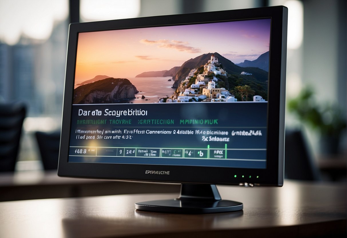 A computer monitor displaying a secure data deletion guide with keywords "data security" and "data erasure" highlighted