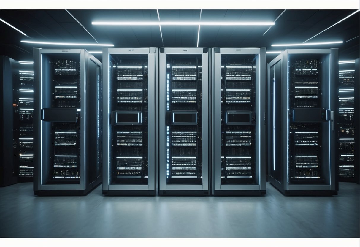 A futuristic data center with advanced technology erasing data from IT assets before disposition