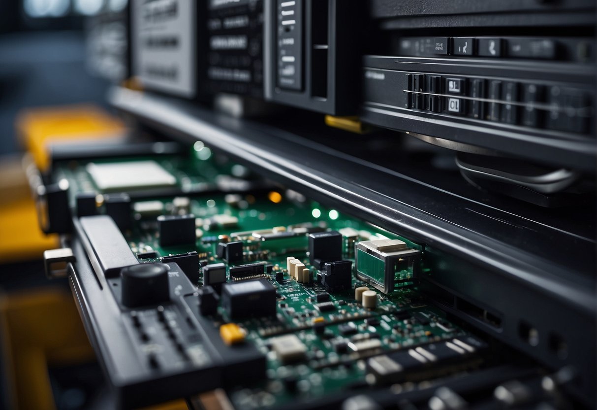 Old IT equipment being securely wiped and processed for disposal by ITAD professionals. Data erasure methods being implemented to ensure secure IT asset disposition