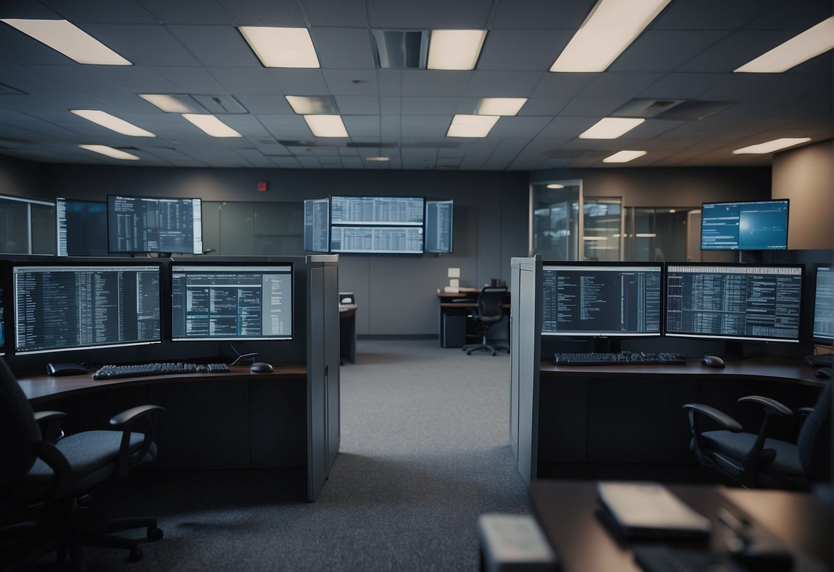 A secure facility with IT equipment being erased and disposed of, keywords ITAD, data erasure, and risk management prominently displayed