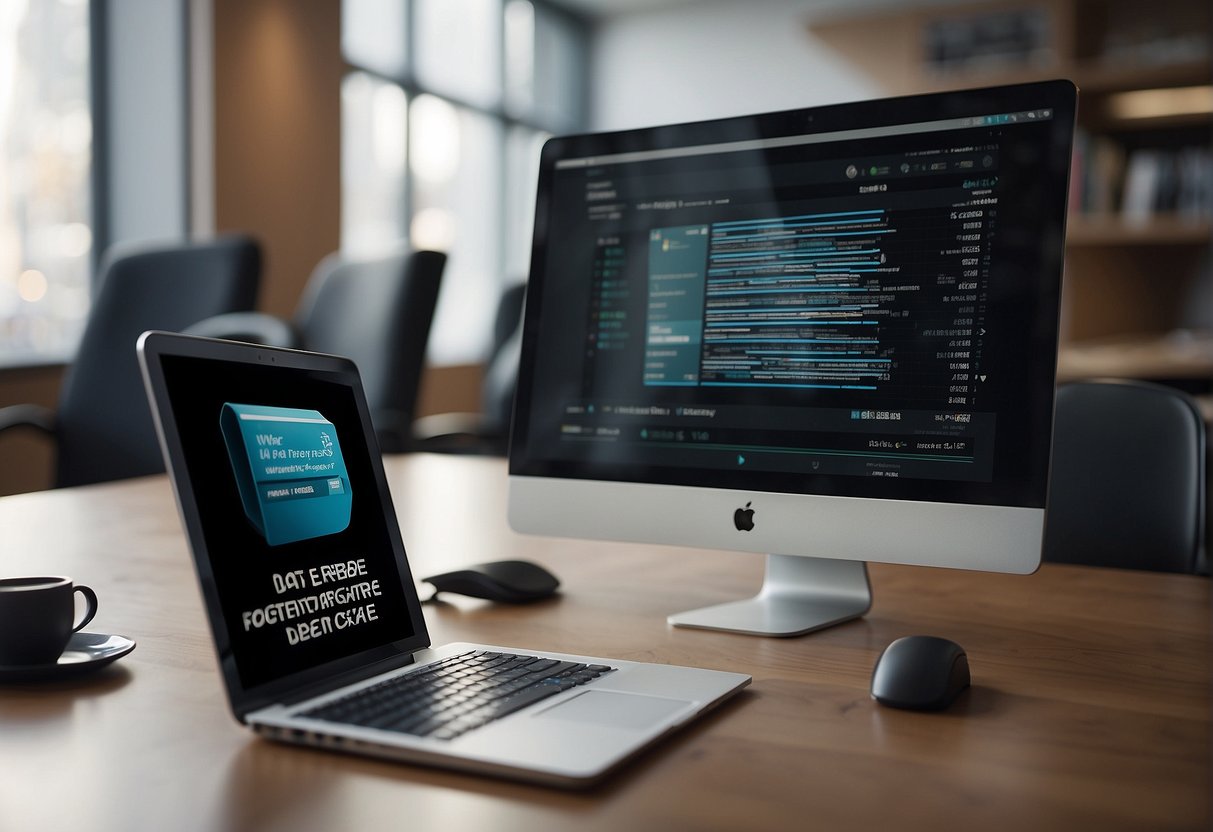 A computer screen displaying two folders: "Data Erasure" and "Data Deletion" with a trash can icon. A hand hovers over the screen, ready to click