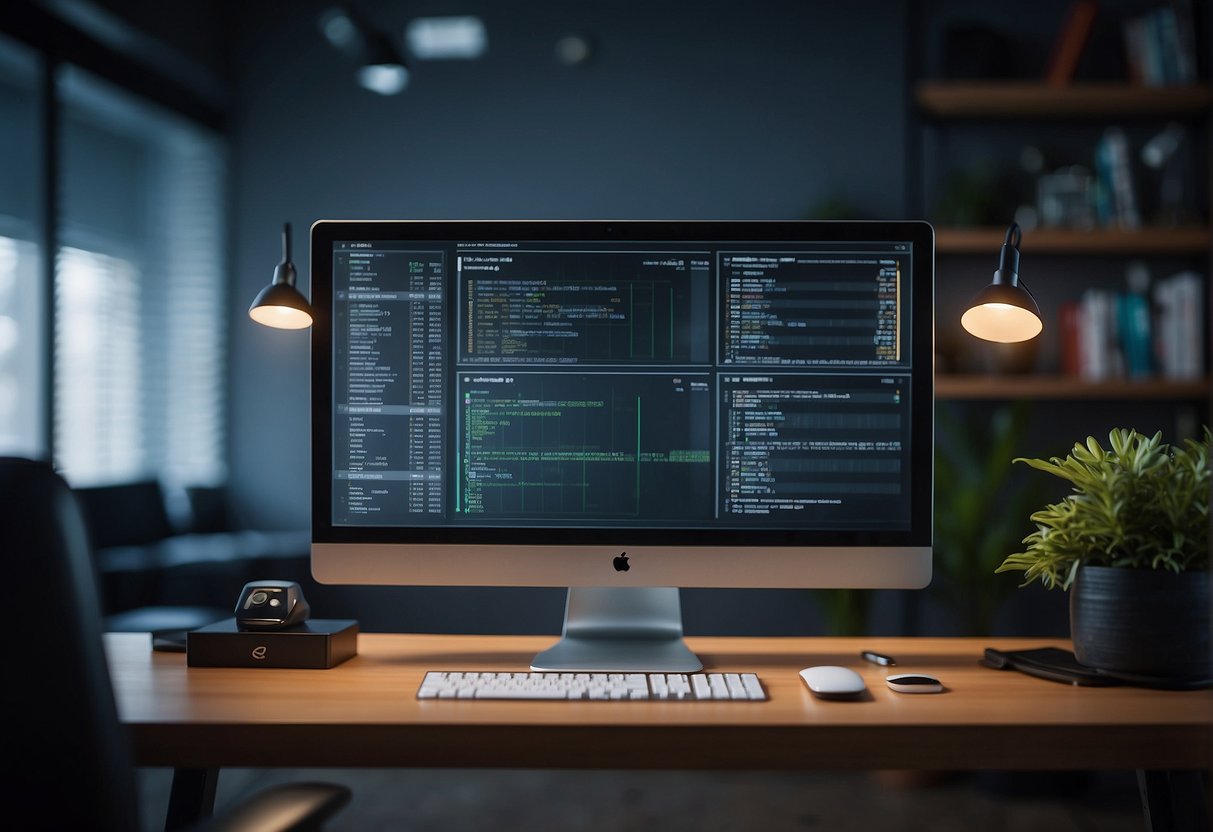 A computer screen displaying a remote work setup with a secure data erasure process being performed, following data security best practices