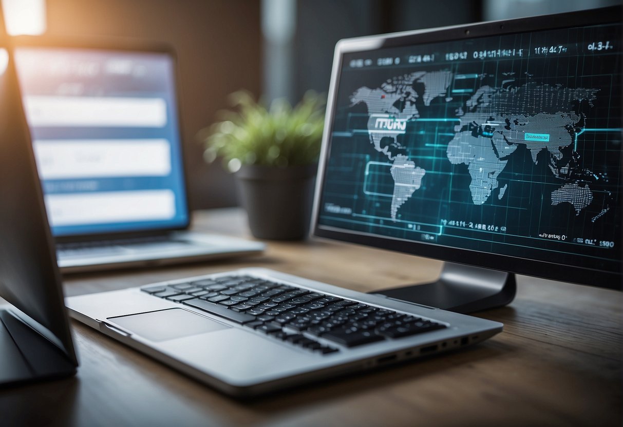 A computer screen displaying a secure data erasure process for remote work, with a lock icon and "Data Security Best Practices" keywords