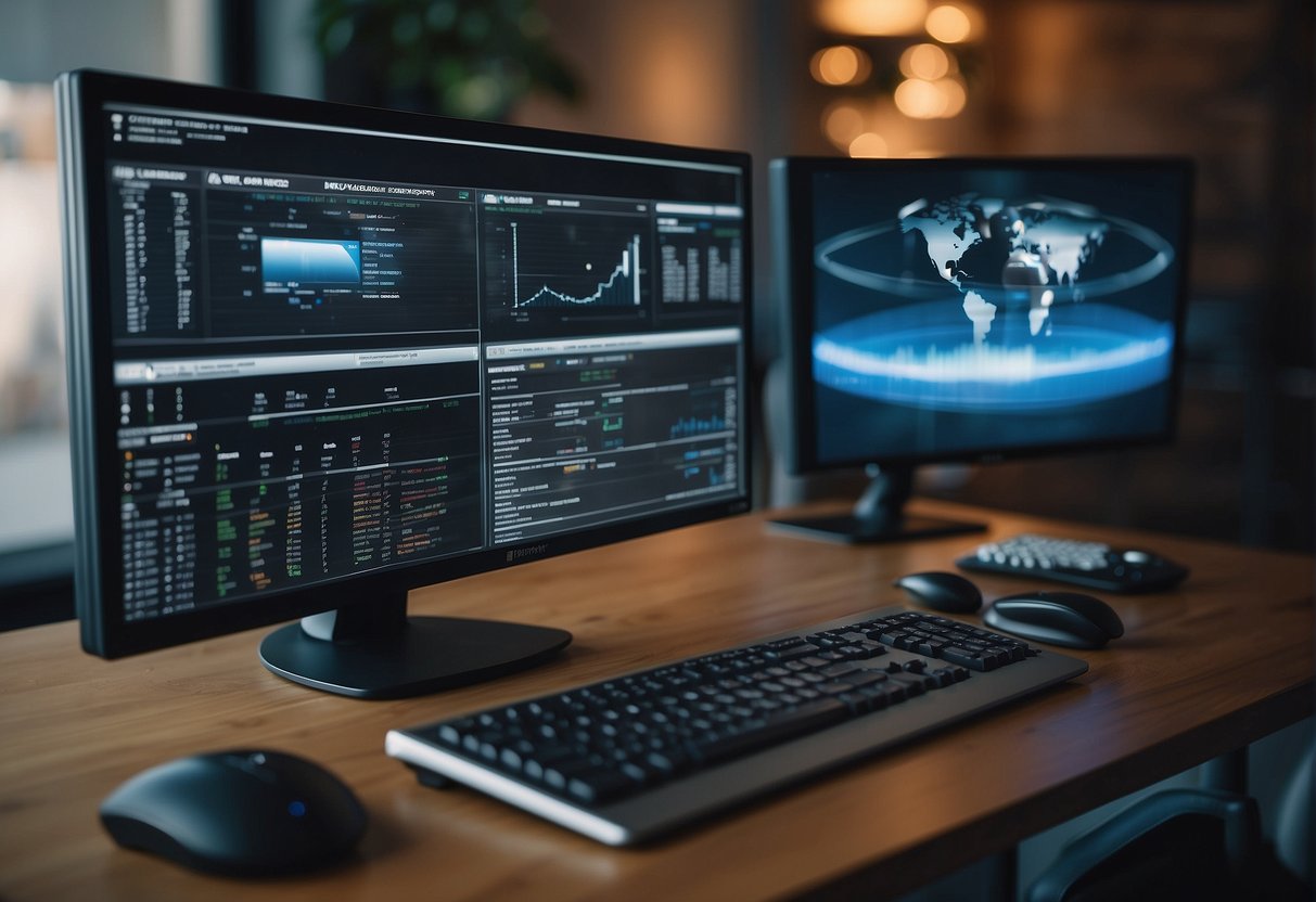 A computer monitor displaying a remote work setup with a secure data erasure process and data security best practices